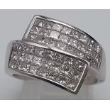 18K White Gold DIAMOND FANCY CROSSOVER RING. 1.73CT Diamond. Total Weight 6.5G. SIZE N