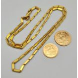 21k Gold box link heavy Chain (41g) plus one Full Sovereign and a half Sovereign. Total weight 53g.
