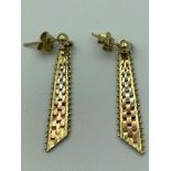 Pair of 9 ct GOLD EARRINGS in 3 COLOUR GOLD. 2.8 grams. 3cm drop.