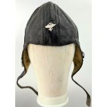 3rd Reich National Socialist Flyers Corps Flying Helmet with Hand Sewn Badge. Most likely worn in