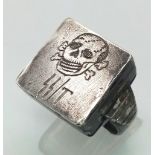 3rd Reich Waffen SS Totenkopf (Deaths Head) Division Bespoke made Silver Ring with Hidden