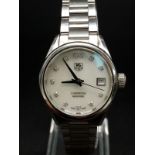 A Tag Heuer Carrera Diamond Ladies Watch. Stainless steel strap and case - 28mm. Silver tone dial