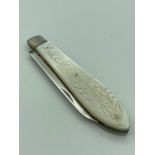 Antique SILVER FRUIT KNIFE With beautifully patterned mother of pearl handle having clear Hallmark