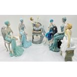 A Glamorous Selection of 6 Sophisticated Art Deco Style Ladies in sitting positions. Tallest is