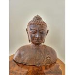 A Metal, Possibly Brass Buddha Head Sculpture. 47 x 28cm.