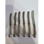 Antique set of 6 SILVER FRUIT KNIVES having attractive and unusual SILVER SCROLL handles. Clear