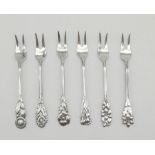 A Complete Set of 6 Prima NS ALP of Sweden Lemon Cocktail Forks. Flower Design by Nils Johan. Each