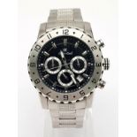 An Oskar Emil Quartz Gents Chronograph Watch. Stainless steel strap and case - 42mm. Black dial with