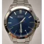 Men’s Boss Model 2674.1 Stainless Steel Watch, Blue Face 46mm Including Crown. Full Working Order in