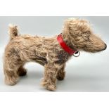 Small Vintage Stuffed Toy Dog by Merrythought. Complete with original red collar and label sewn to