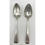 2 x Antique Large 925 Silver Spoons, Both Hallmarked for London (1719 & 1799) Total Weight 125.