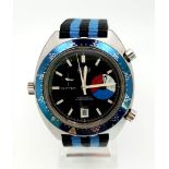 A HEUER SKIPPER gents watch. 42 mm case, blue bezel, dark blue face with white hands and hour marks.