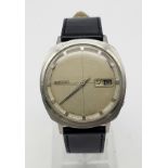 A Vintage Seiko 21 Jewel Weekdater Sportsmatic Gents Watch. Black leather strap. Stainless steel