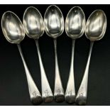 Five Antique Sterling Silver Tea Spoons. Hallmarks for Sheffield 1915. 84g total weight.