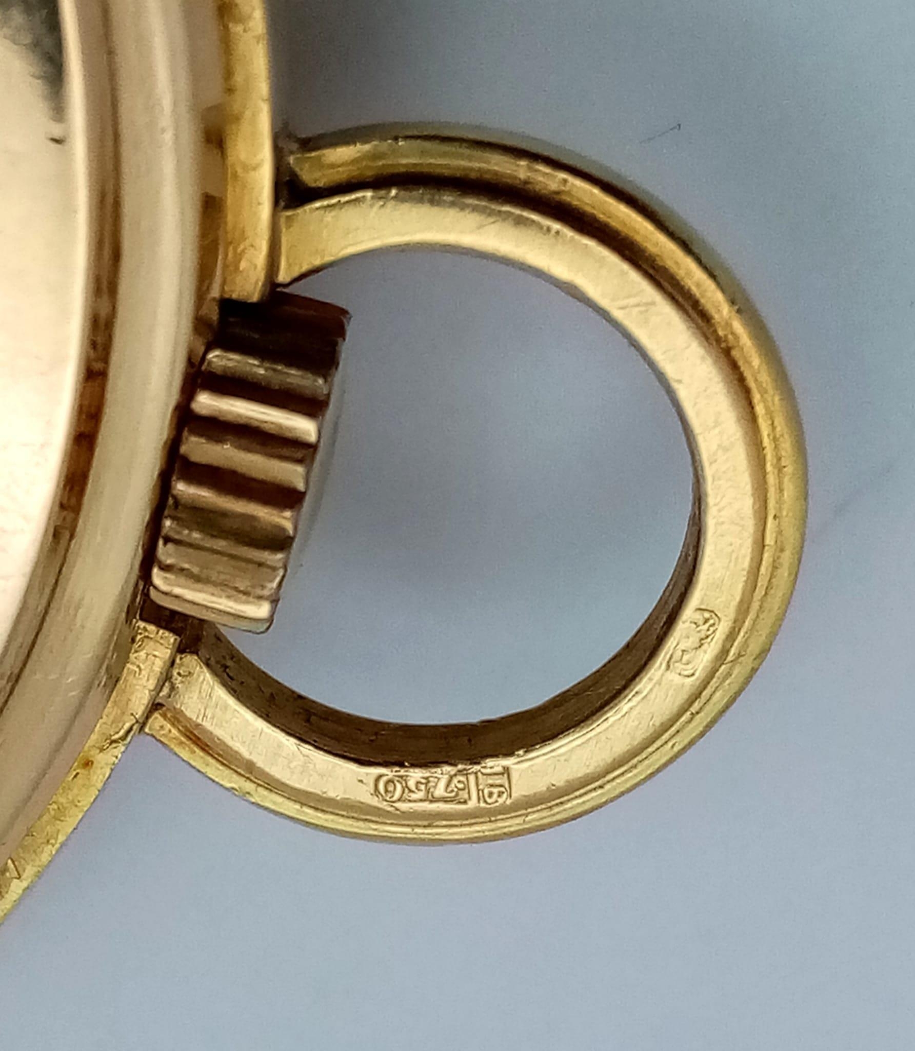 A Vintage 18K Yellow Gold Cased Tavannes Pocket Watch. Top winder. White dial with second sub - Image 4 of 4