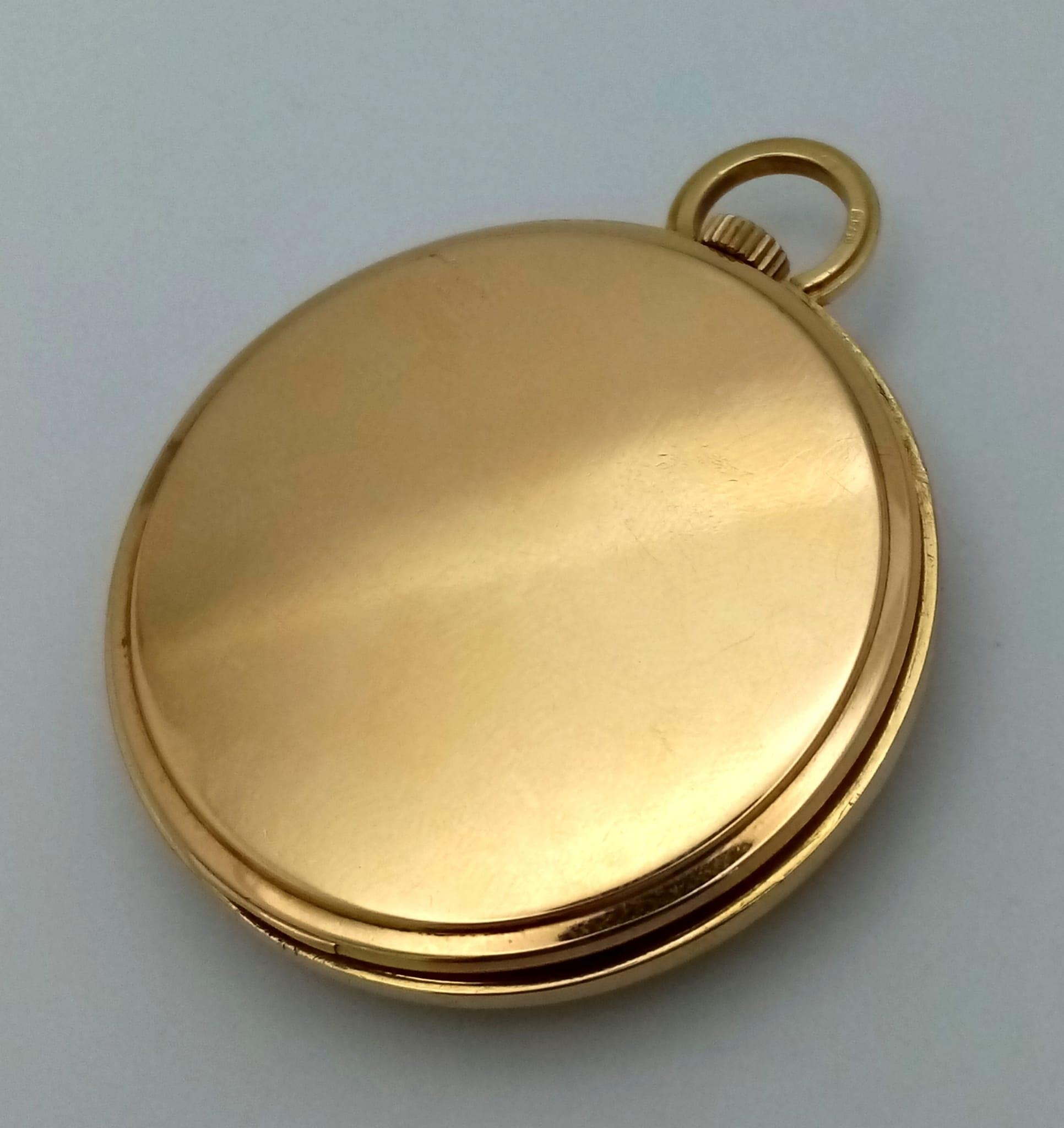 A Vintage 18K Yellow Gold Cased Tavannes Pocket Watch. Top winder. White dial with second sub - Image 3 of 4