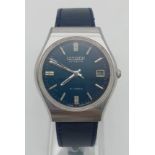 A Vintage Citizen Automatic Gents Watch. Blue leather strap. Stainless steel case - 36mm. Blue