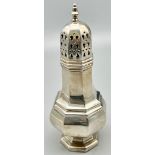 A Vintage Sterling Silver Caster. Hallmarks for London 1974. 18cm tall. 165.7g