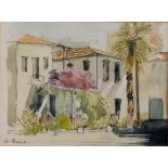 Watercolour and ink painting by G. Bone of a villa in Gulluk, SW Turkey. Frame size 26x20cm