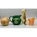 Withdrawn Four Varied Interesting Pieces - A small carnival glass jug, a tilting mouse cup, a