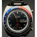 A Rare Vintage Seiko Chronograph Automatic Pepsi Gents Watch. Stainless steel strap and case - 42mm.