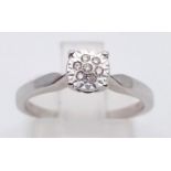 9k white gold diamond cluster ring 1.9g Size J (dia:0.07ct)