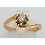 An 18 K yellow gold twist solitaire diamond (0.25 carats) ring Size: J, weight: 2.5 g.