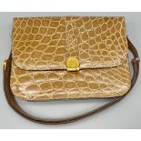 A Vintage Guy Laroche Crocodile Print Leather Flap Bag. Gilded hardware. Zipped and open interior