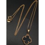 A VCA Style Onyx Pendant on an 18K Yellow Gold Disappearing Necklace. 20mm. 46cm