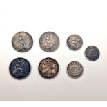 A Small Collection of Seven Victorian Silver Coins. Groats - 1840,43 and 48. Threepence -1897,