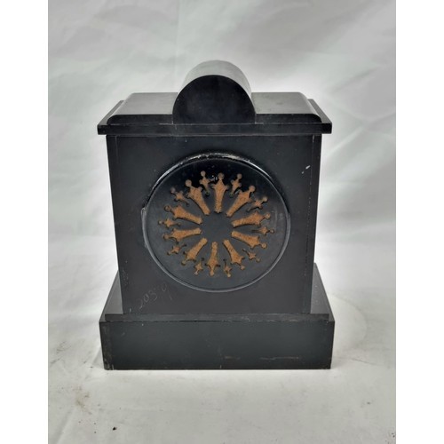 AN ELEGANT 1920'S LARGE SLATE MANTLE CLOCK DECORATED TASTEFULLY WITH MARBLE TRIM. 26 x 20cma (no - Image 3 of 3