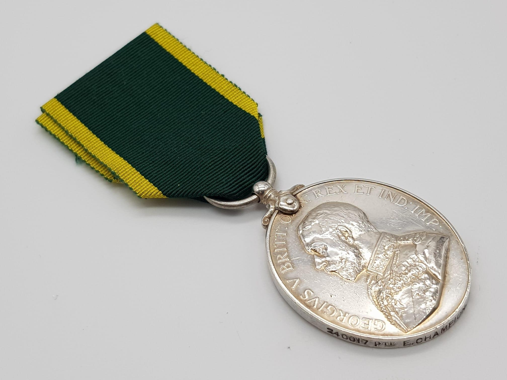 Territorial Force Efficiency Medal GVR named to 240017 Private E Champion, 5/E Kent R (5th