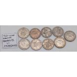 Nine High Grade George V Silver One Shilling Coins. 1915-19.