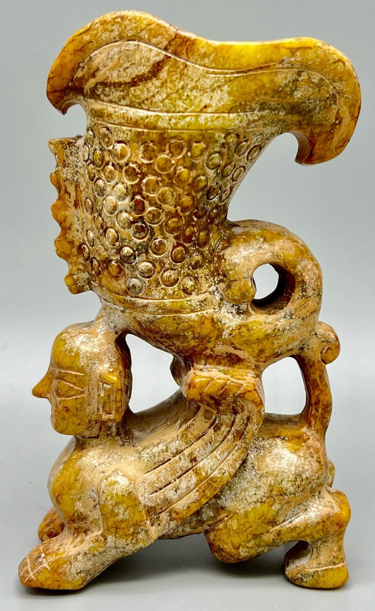 A Chinese, ceremonial, libation cup. Hand carved in great detail on hard stone (possibly jade), from - Image 3 of 5