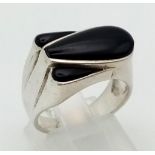 A Very Stylish Vintage Black Onyx Art Deco Design Sterling Silver Ring Size O. Thickness at crown