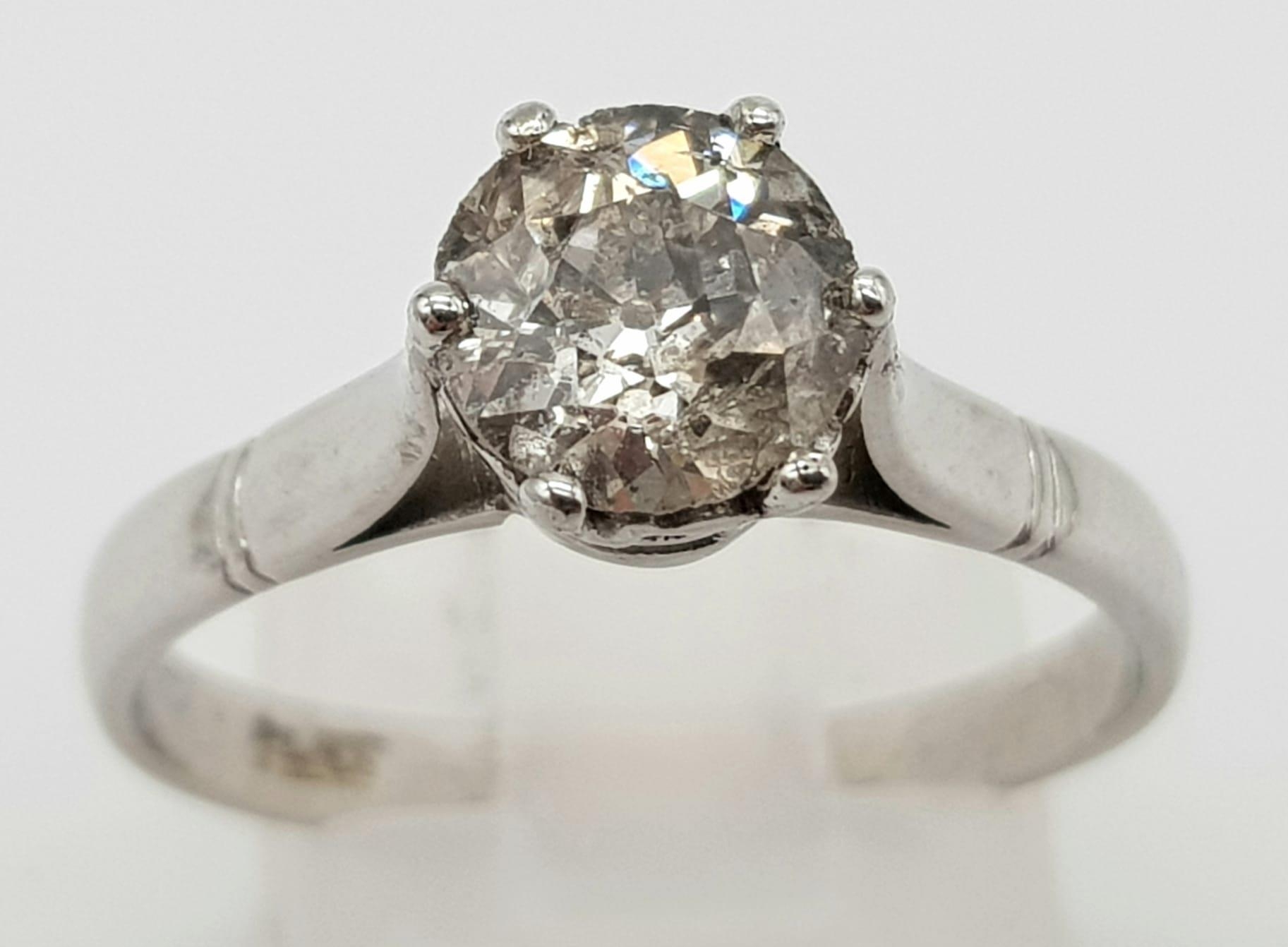 PLATINUM DIAMOND SOLIATIRE RING. 1.30CT APPROX DIAMOND. TOTAL WEIGHT 9.5G SIZE R - Image 2 of 6
