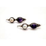 Excellent Condition Vintage Sterling Silver Amethyst and Pearl Earrings.