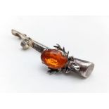 A Vintage Possibly Antique Scottish Silver and Citrine Grouse Claw Pin - Missing the Grouse Claw!