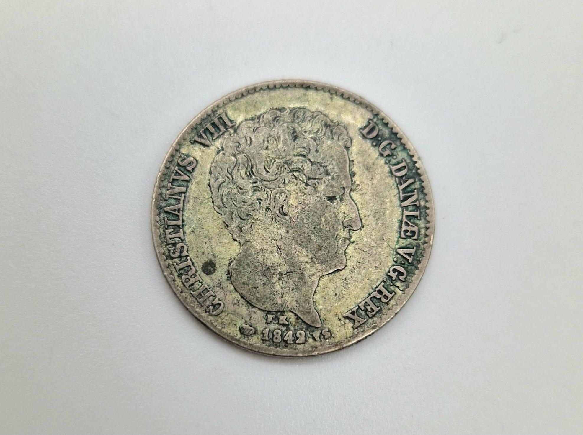 A Denmark Prince Christian VIII 1842 5 Schilling Silver Coin. - Image 3 of 6