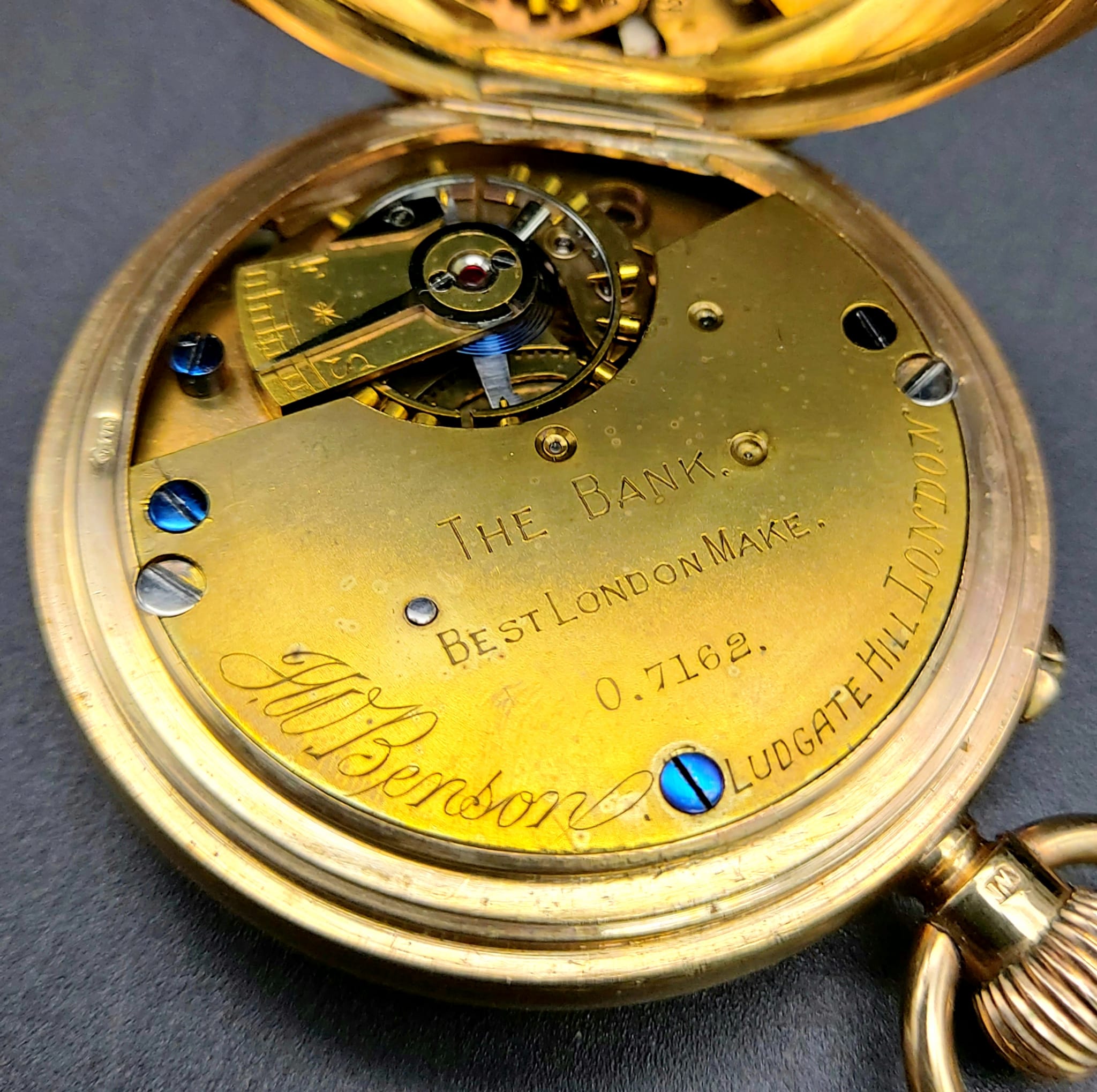 A Wonderfully Crafted 9K Gold J.W. Benson Half-Hunter Pocket Watch. White dial with sub second dial. - Image 7 of 9