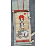 A CHINESE BUDDHIST SCROLL PAINTING 95 X 45cms (actual painting) CIRCA 1700.