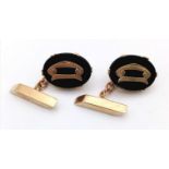 9k yellow gold black onyx inlay D cufflinks 7g