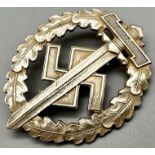 WW2 German SA Disabled Veterans Sports Badge. A silver grade example depicting a Roman broadsword,