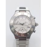 A Cartier Chronoscaph Quartz Watch. White rubber and steel bracelet. Case - 38mm. Cream dial with