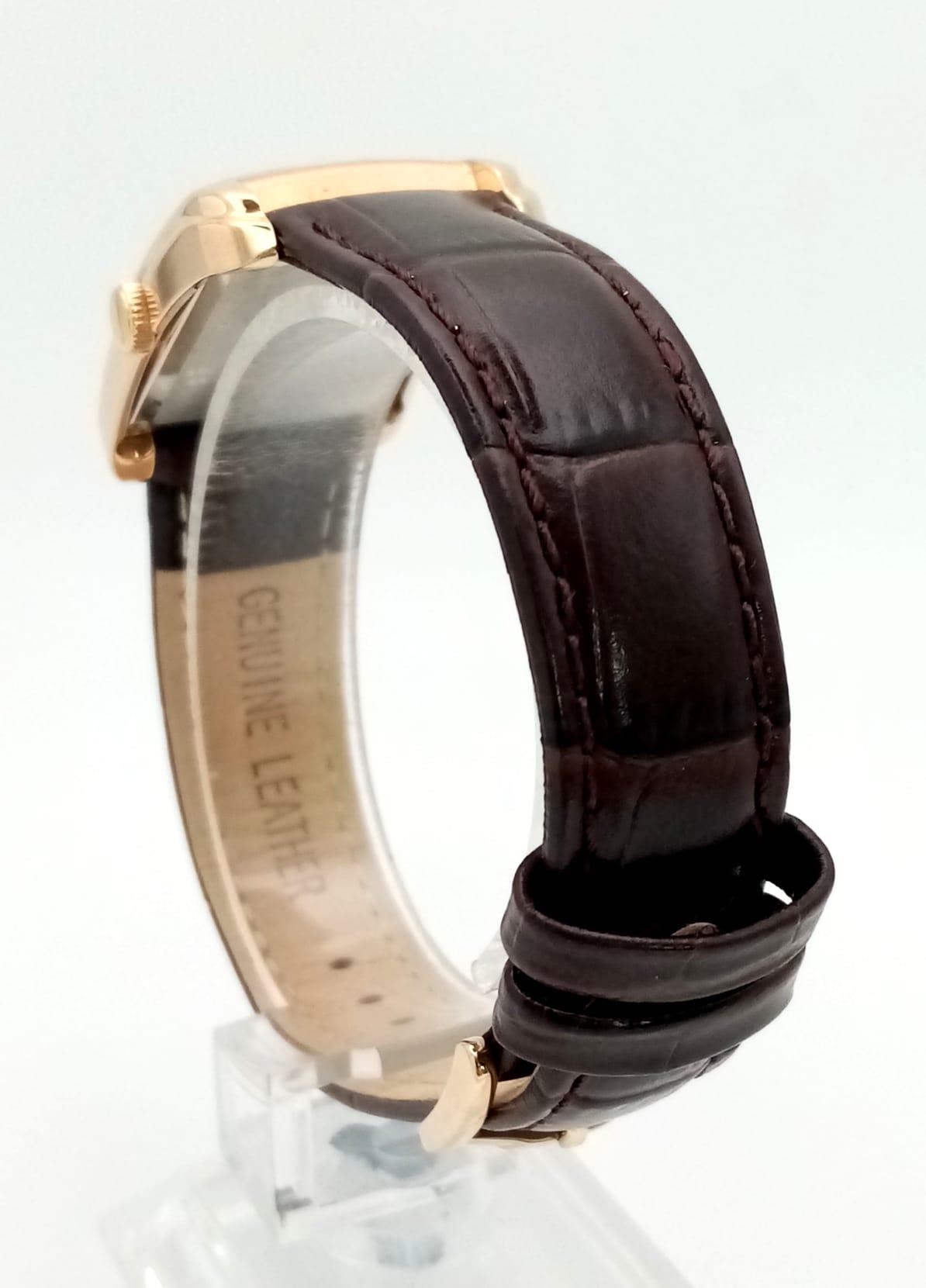 A Ladies Rose Gold Plated Rotary Portland Watch. Brown leather strap. Two-tone case - 25mm width. - Image 5 of 6