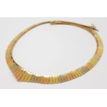 A Gorgeous Vintage Italian 14k Three-Colour Gold Choker Necklace. White, rose and yellow gold flat