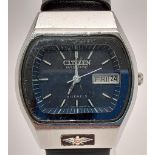 A Vintage Citizen P-8200 Automatic Gents Watch. Black leather strap. Case - 32mm. Black dial with