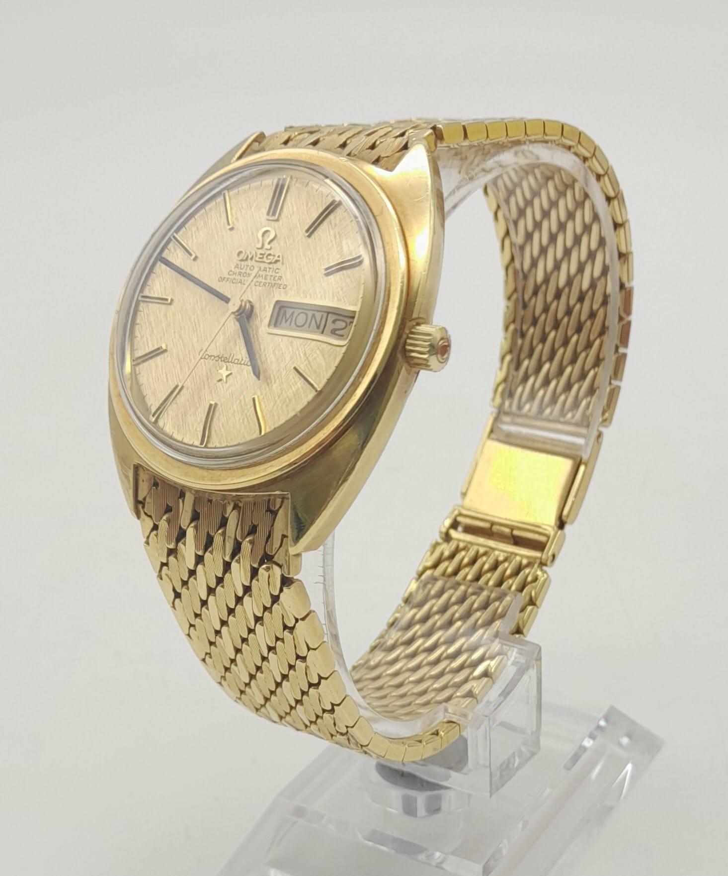 A Vintage 18K Solid Gold Omega Constellation Automatic Gents watch. Solid gold strap and case - - Image 6 of 12