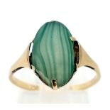 A Scarce Vintage 9 Carat Yellow Gold ‘Natural Dyed Agate’ Cabochon Ring Size N. The Stone Measures