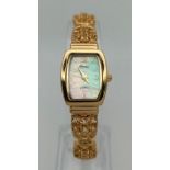 A 925 Silver Gold Plated Gems Ladies Watch. Gold plated bracelet and case - 18mm. Mother of Pearl